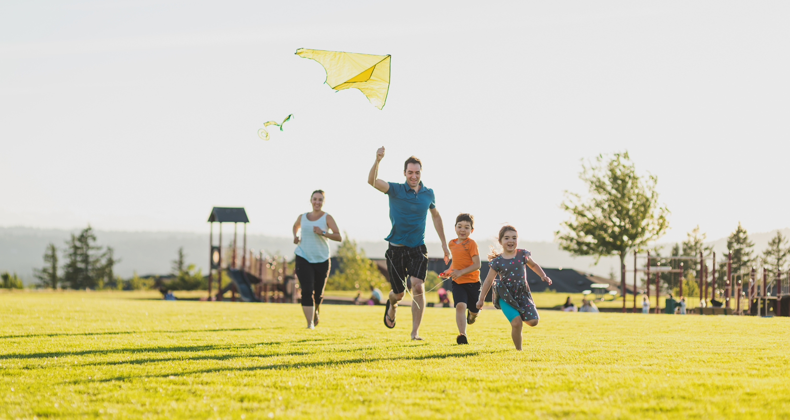 family flying a kite